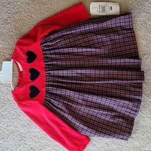 NWT Girls' holiday dress, size 2T, red and plaid with heart details